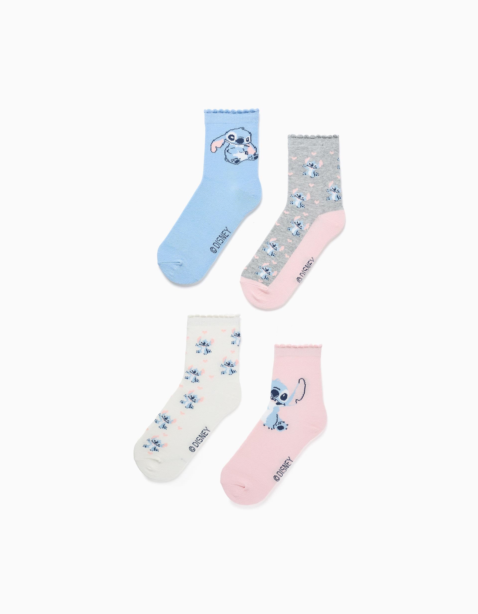 Pack de 4 calcetines con Stitch para niña, azul/gris/blanco/rosa