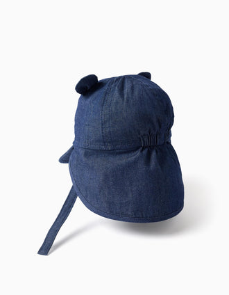 Casquette légionnaire en jean avec oreilles 3D pour nouveau-né, bleu foncé