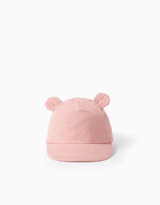 Casquette en coton avec oreilles 3D pour nouveau-nés, rose clair