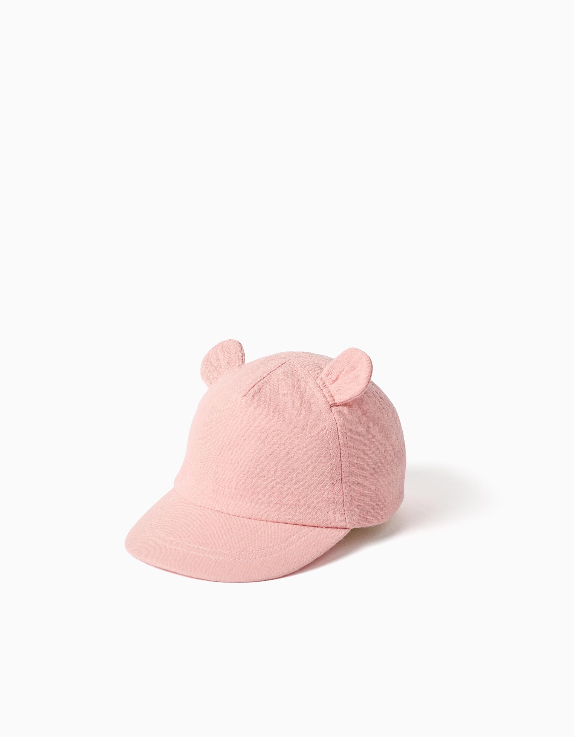 Gorra de algodón con orejas 3D para recién nacidos, rosa claro