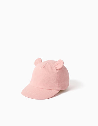 Casquette en coton avec oreilles 3D pour nouveau-nés, rose clair