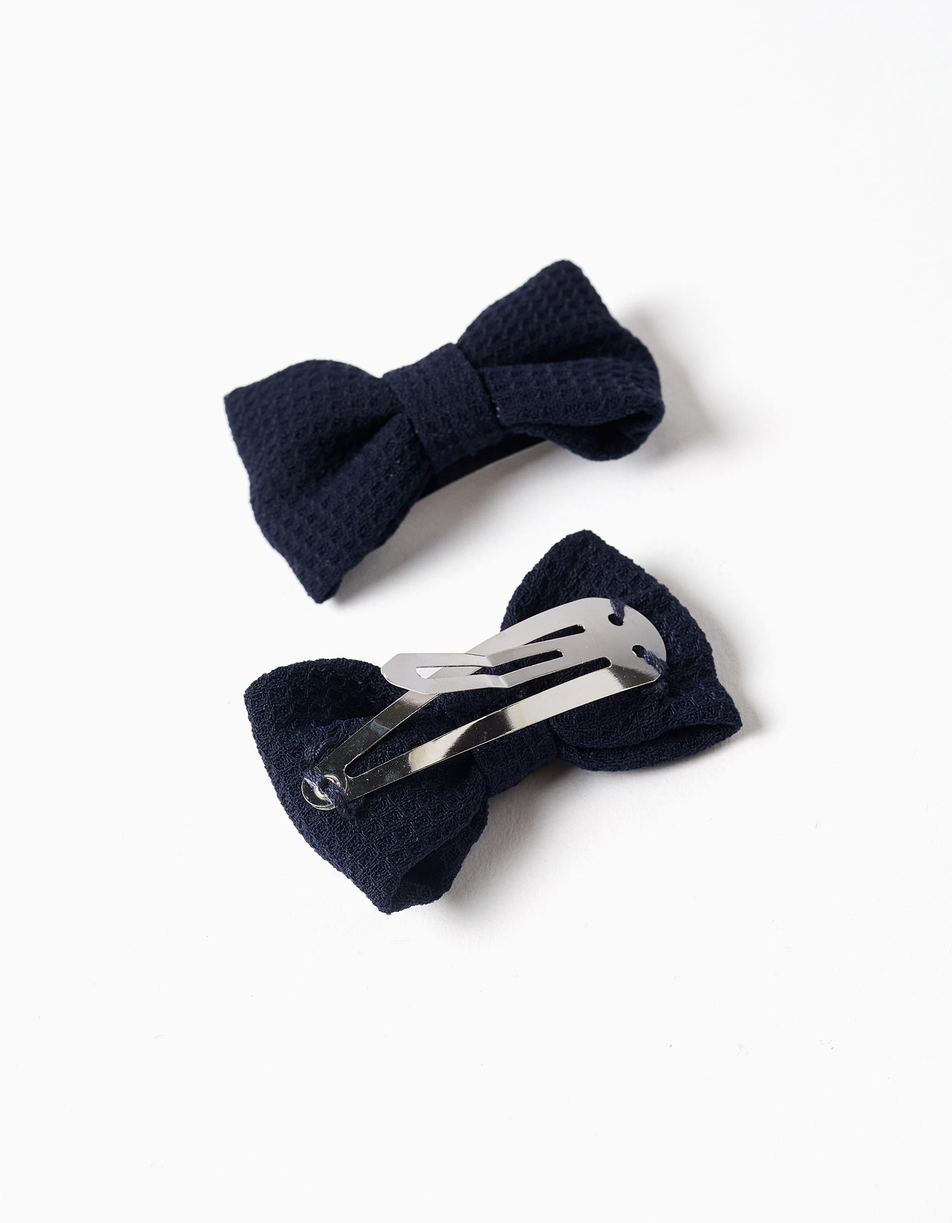 Pack of 2 hair clips with bow for babies and girls, dark blue