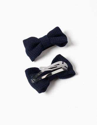 Pack de 2 ganchos de cabelo com laço para bebé e menina, azul-escuro