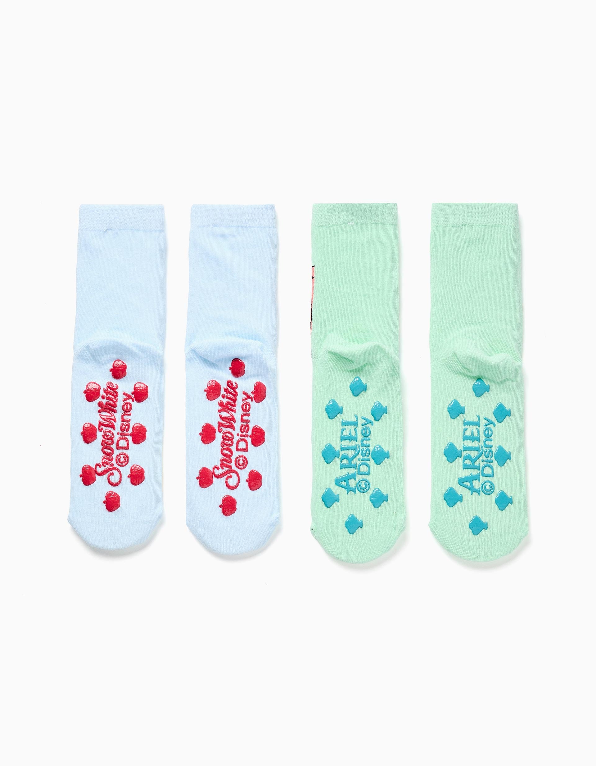 2 chaussettes antidérapantes à imprimé Princesses pour fille, bleu/vert