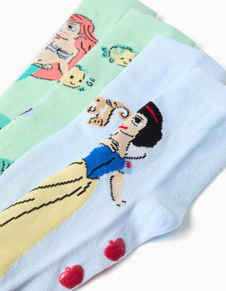 Pack of 2 non-slip socks with Princesses print for girls, blue/green