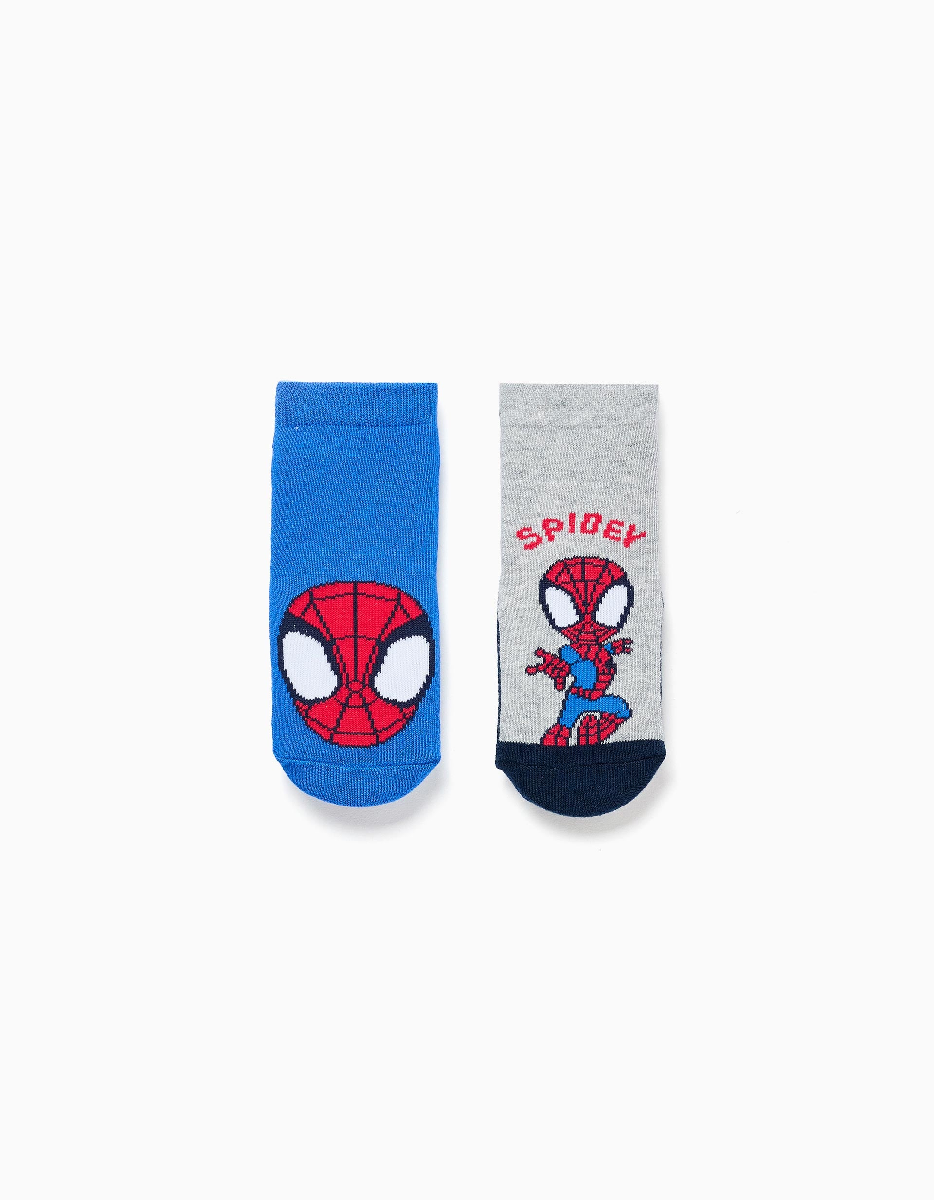 2 chaussettes antidérapantes Spidey pour nouveau-né et bébé, bleu/gris