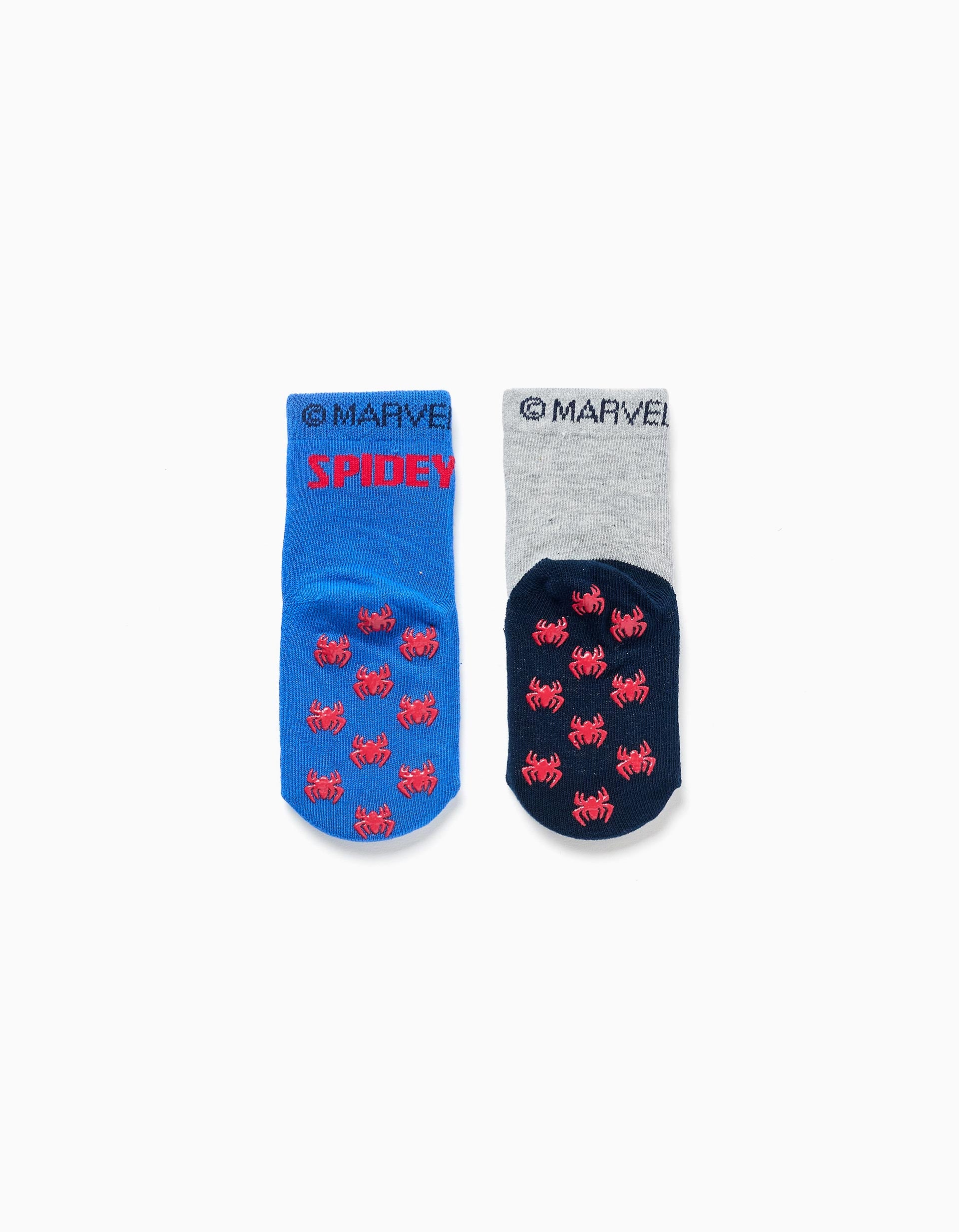 2 chaussettes antidérapantes Spidey pour nouveau-né et bébé, bleu/gris