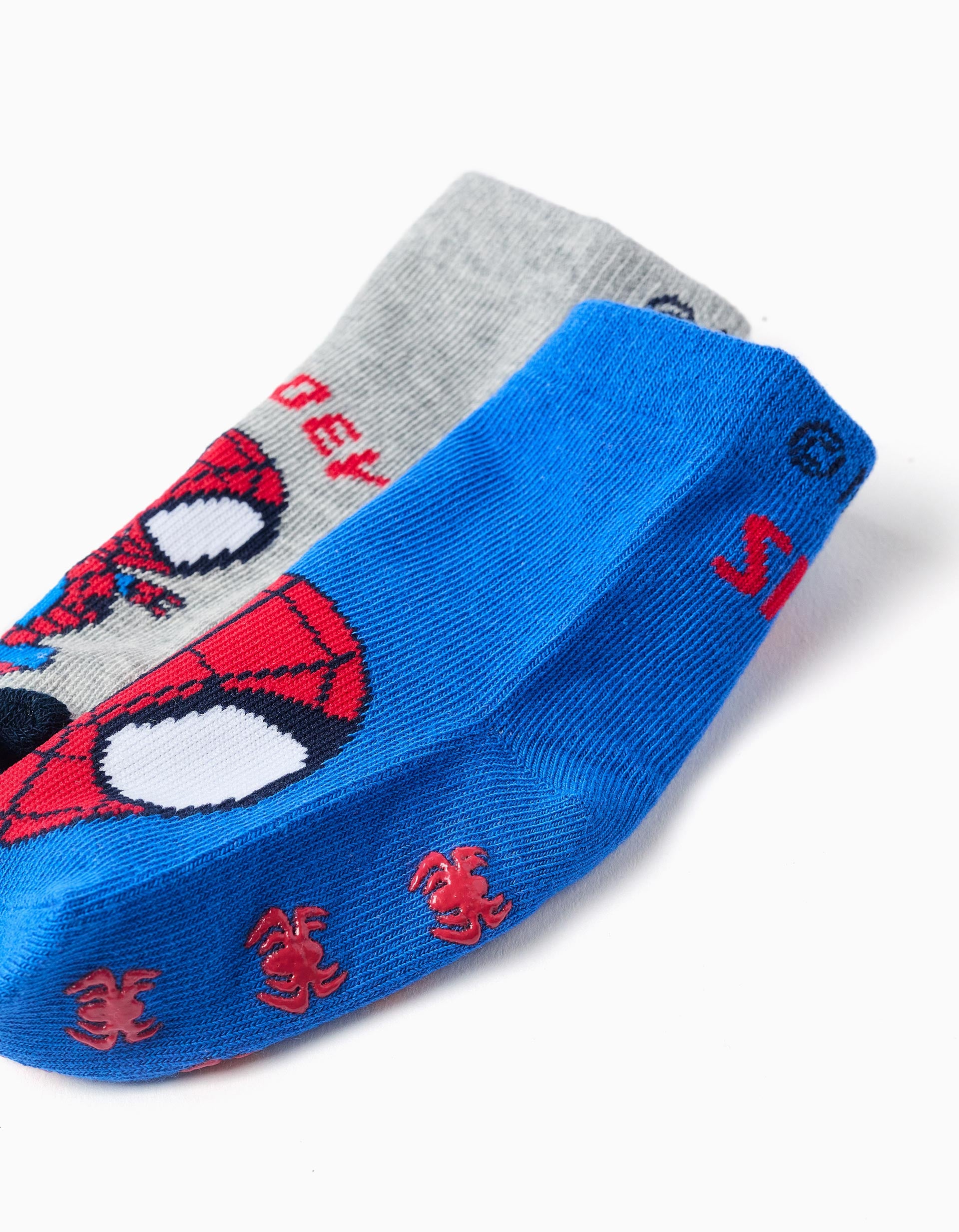 2 chaussettes antidérapantes Spidey pour nouveau-né et bébé, bleu/gris