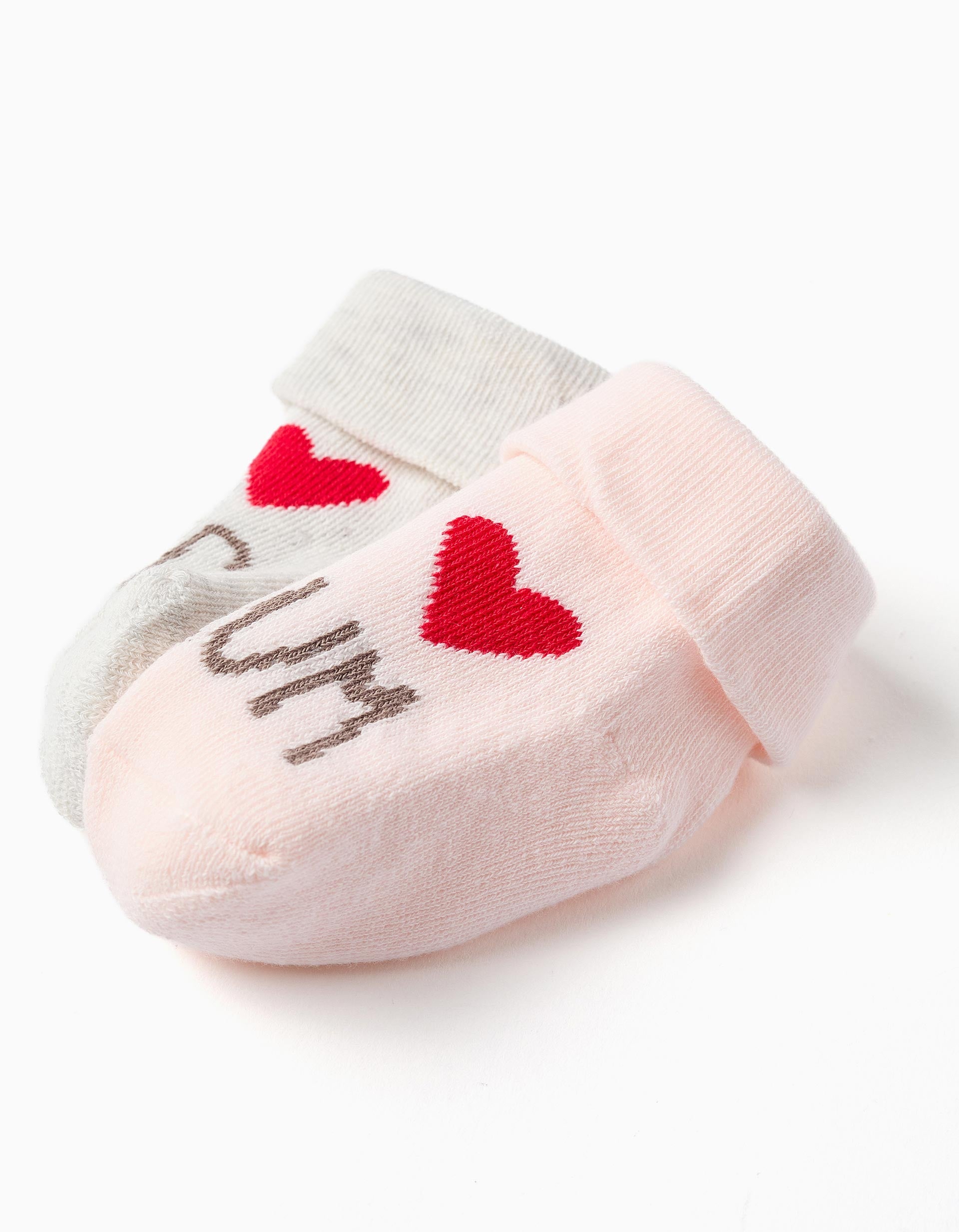 2 chaussettes en éponge Mum & Dad pour nouveau-née et bébé, rose/gris