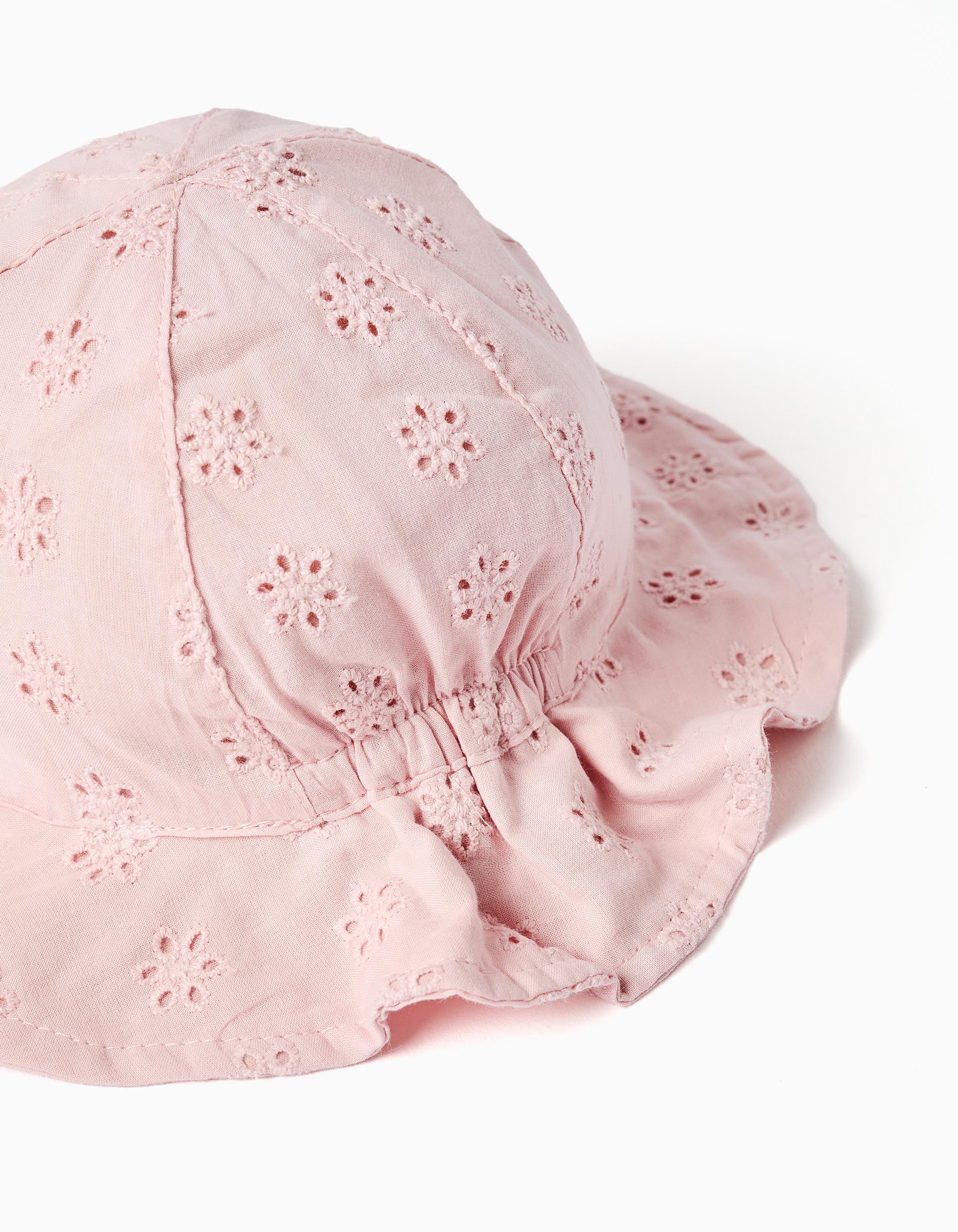 Gorro batista de algodón con bordado inglés para recién nacida, rosa