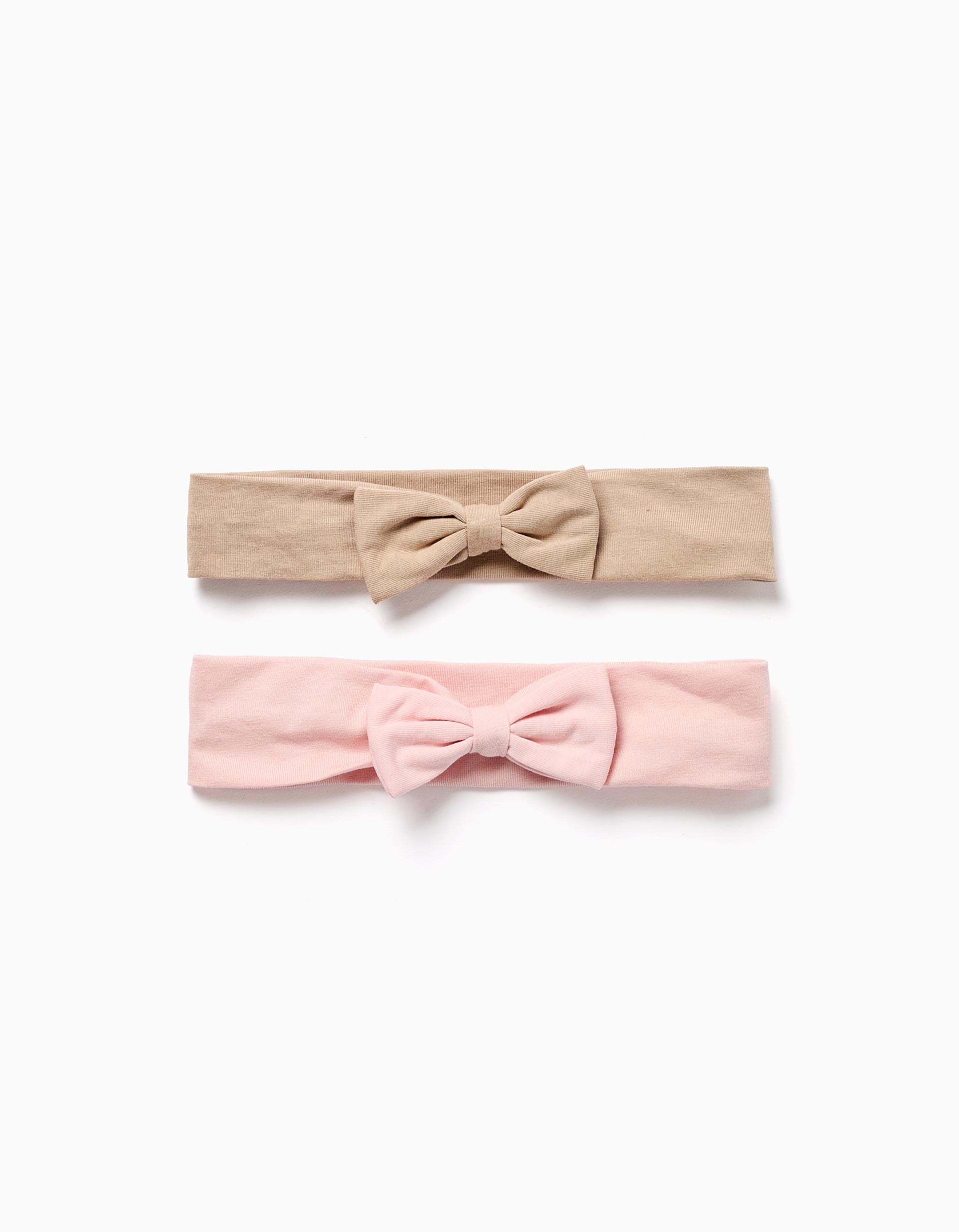 Pack of 2 cotton headbands with bow for newborn girls, pink/beige