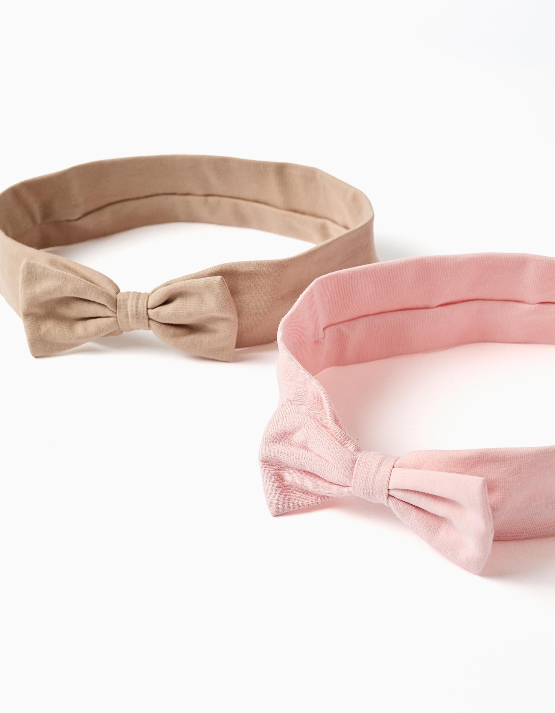 Pack of 2 cotton headbands with bow for newborn girls, pink/beige