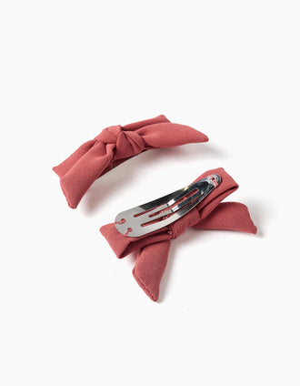 Pack de 2 ganchos de cabelo com laço para bebé e menina, vermelho-tijolo