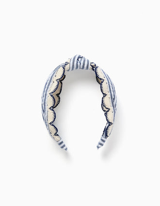 Bandolete às riscas com borda em crochê para menina, azul/branco