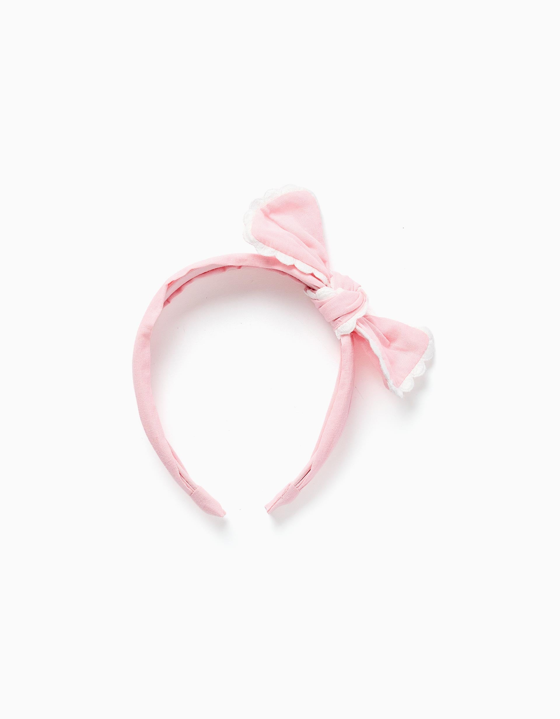 Bandolete com laço e borda recortada para menina, rosa/branco