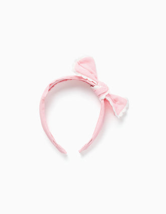 Bandolete com laço e borda recortada para menina, rosa/branco