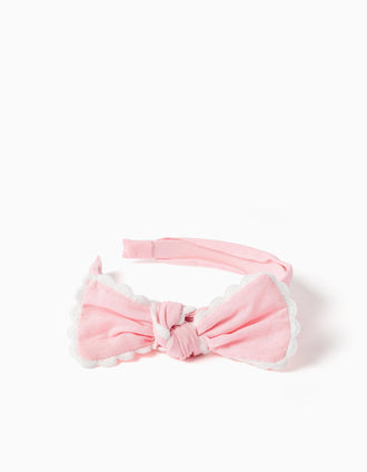 Bandolete com laço e borda recortada para menina, rosa/branco