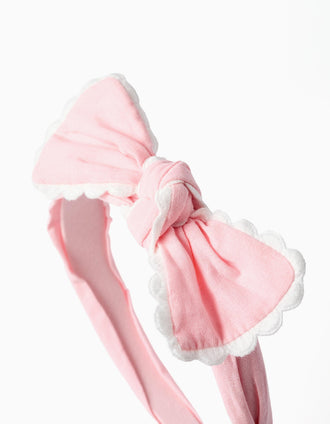 Bandolete com laço e borda recortada para menina, rosa/branco