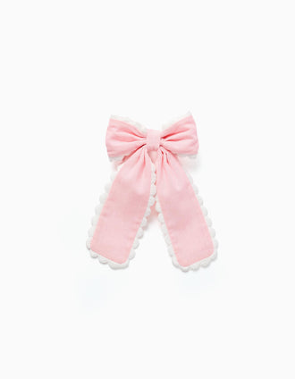 Travessão com laço com borda recortada para bebé e menina, rosa/branco