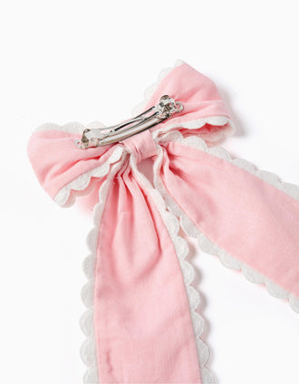 Travessão com laço com borda recortada para bebé e menina, rosa/branco