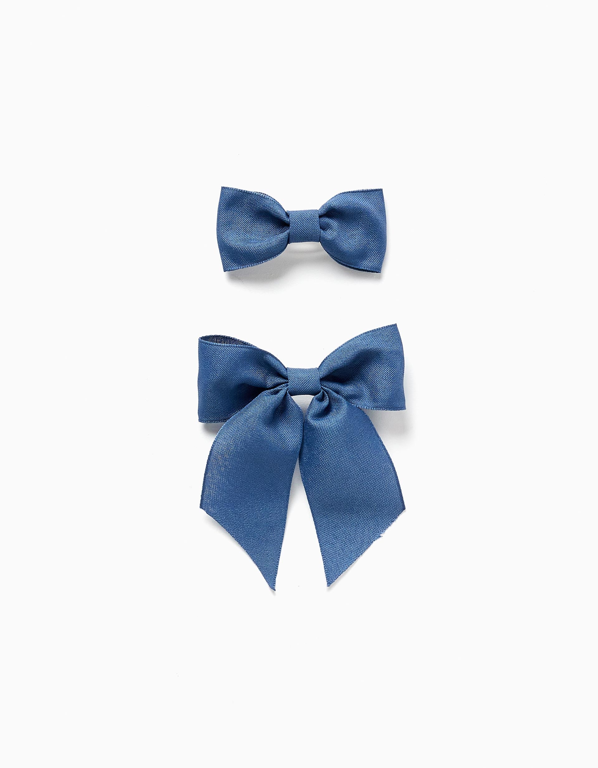 Pack of 2 hair clips with cotton bows for babies and girls, blue