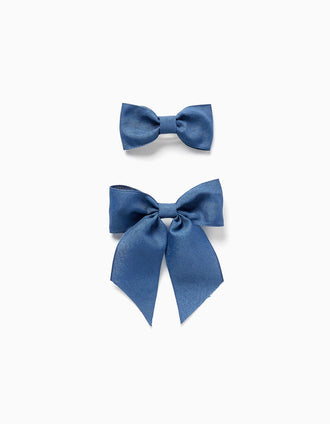 Pack de 2 ganchos de cabelo com laço de algodão para bebé e menina, azul