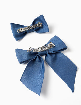 Pack de 2 ganchos de cabelo com laço de algodão para bebé e menina, azul