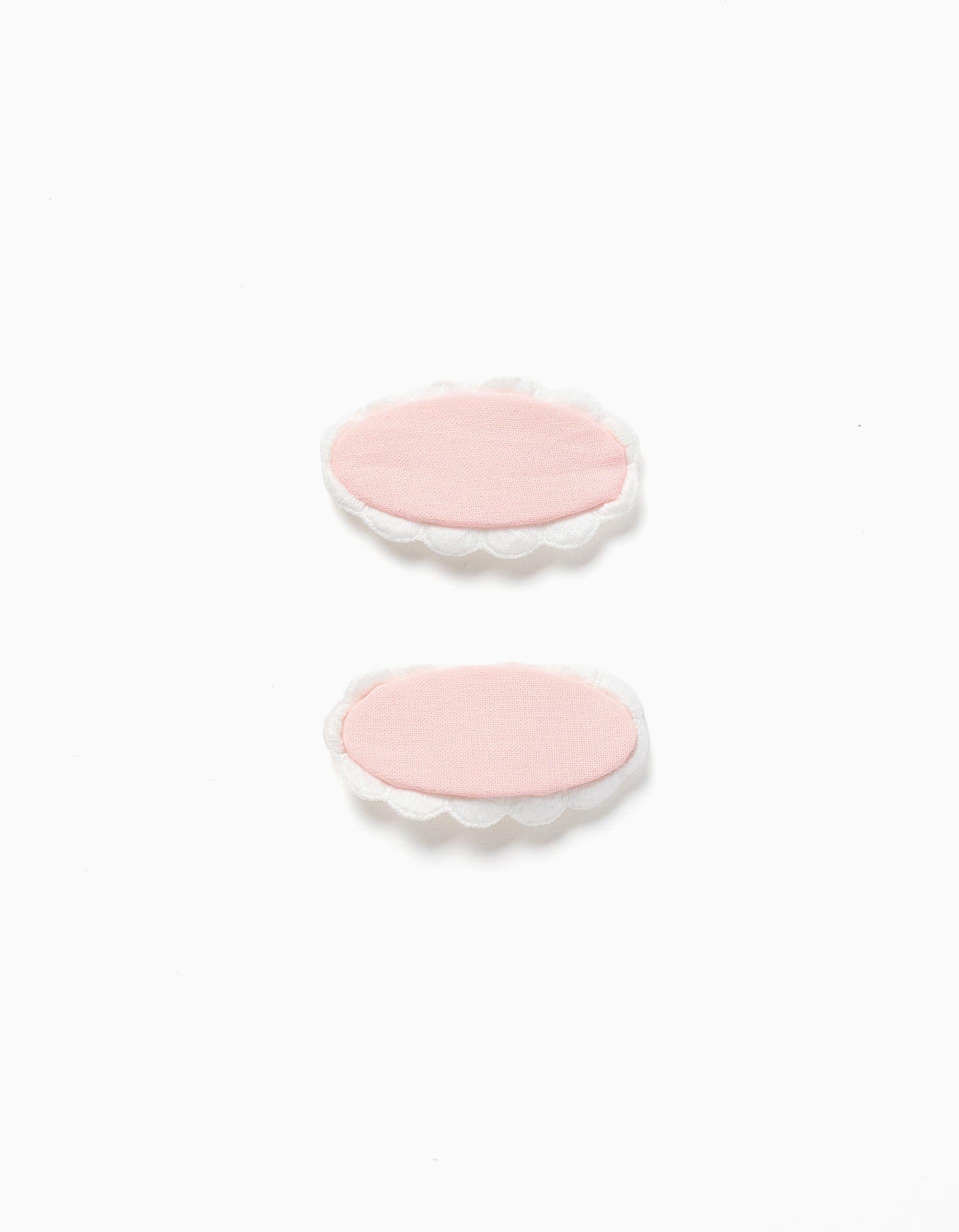 Pack de 2 travessões de cabelo ovais para menina, rosa/branco