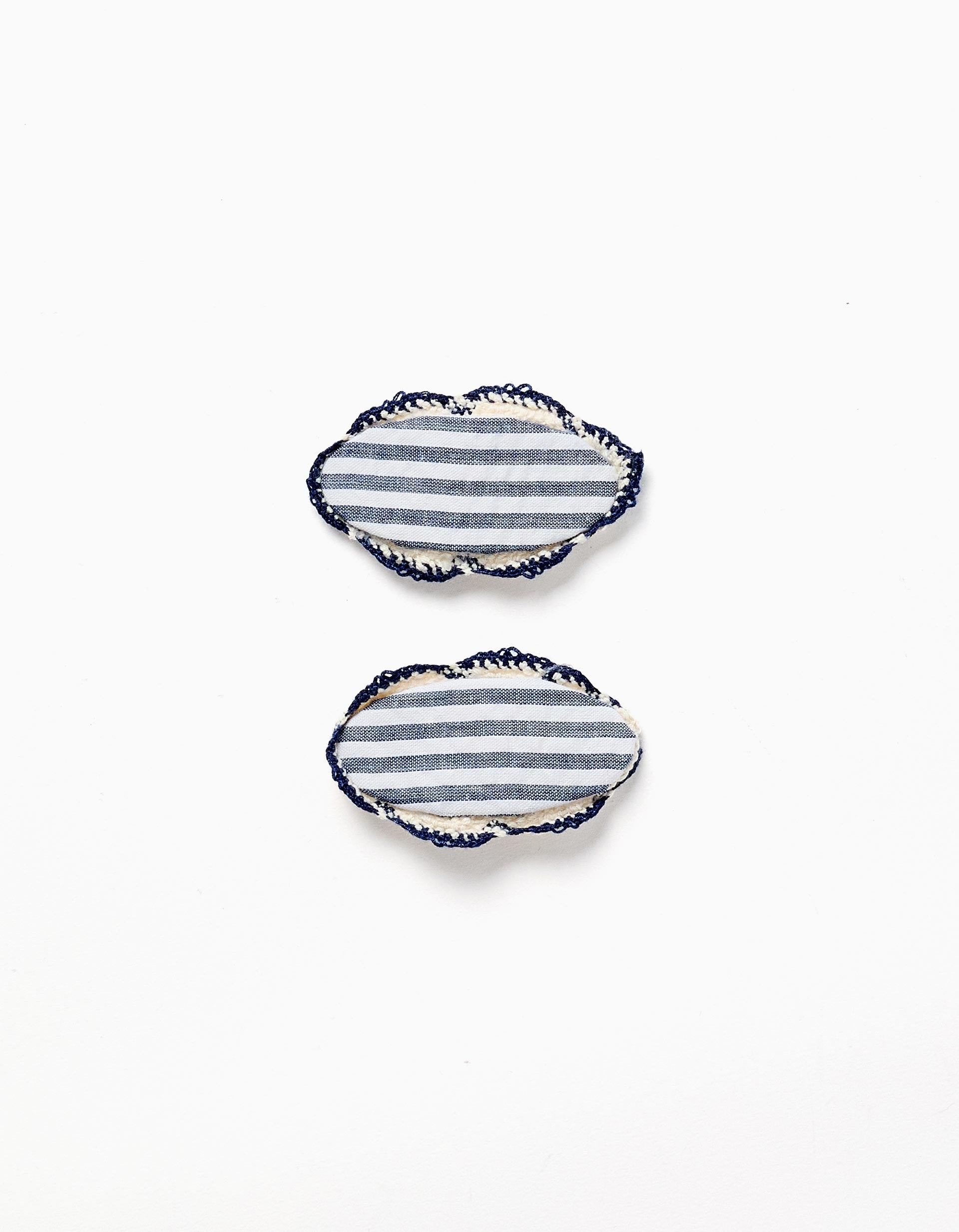 Pack de 2 travessões de cabelo ovais às riscas para menina, azul/branco