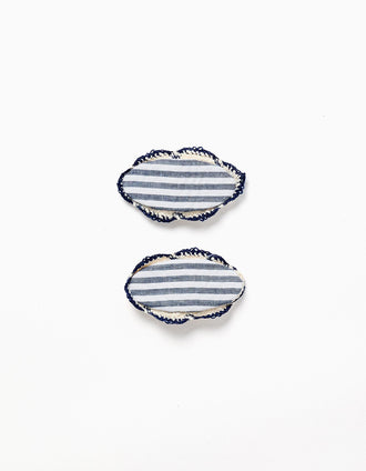Pack de 2 travessões de cabelo ovais às riscas para menina, azul/branco
