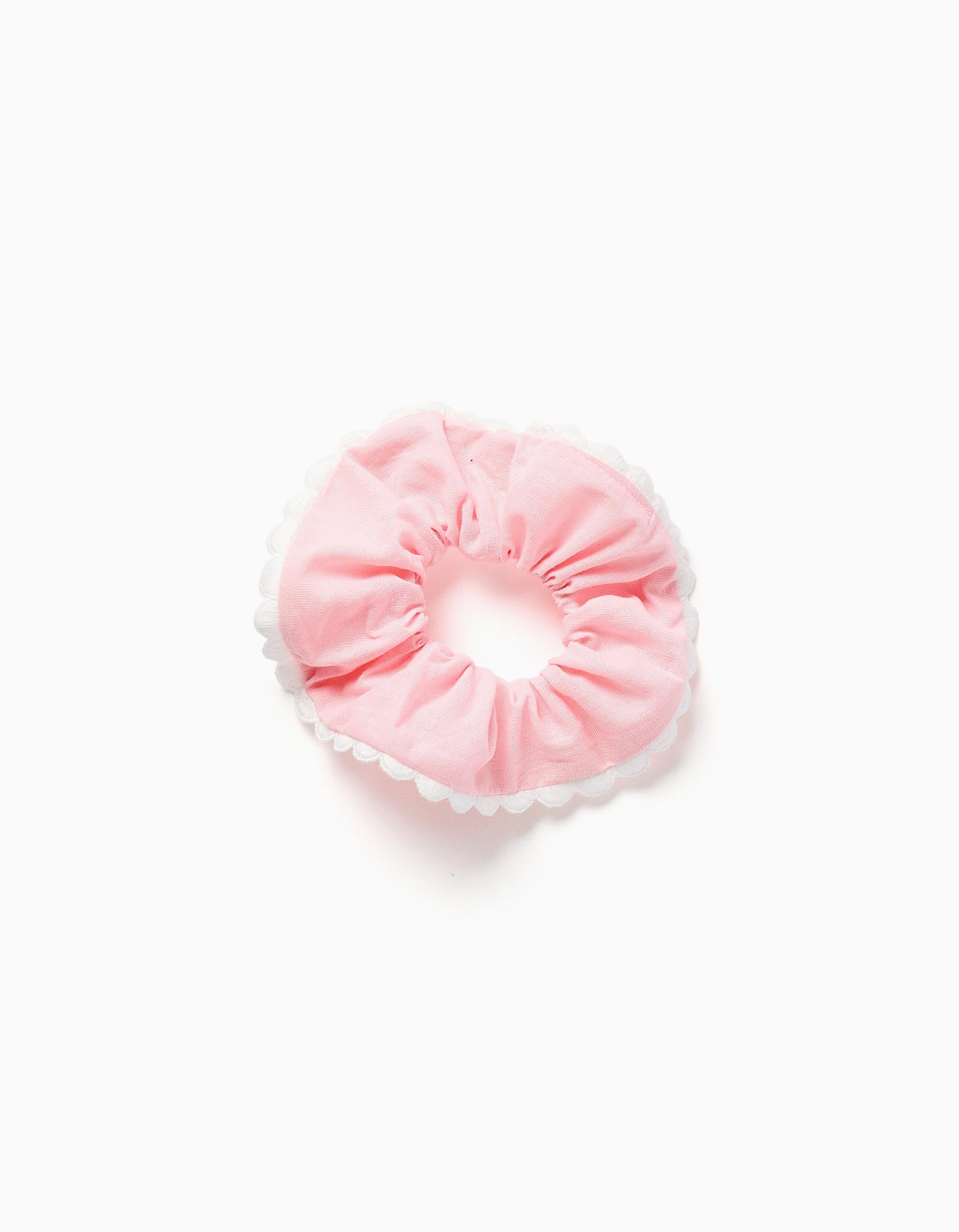 Scrunchie de algodão com borda recortada para menina, rosa/branco