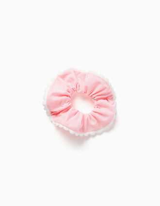 Scrunchie de algodão com borda recortada para menina, rosa/branco