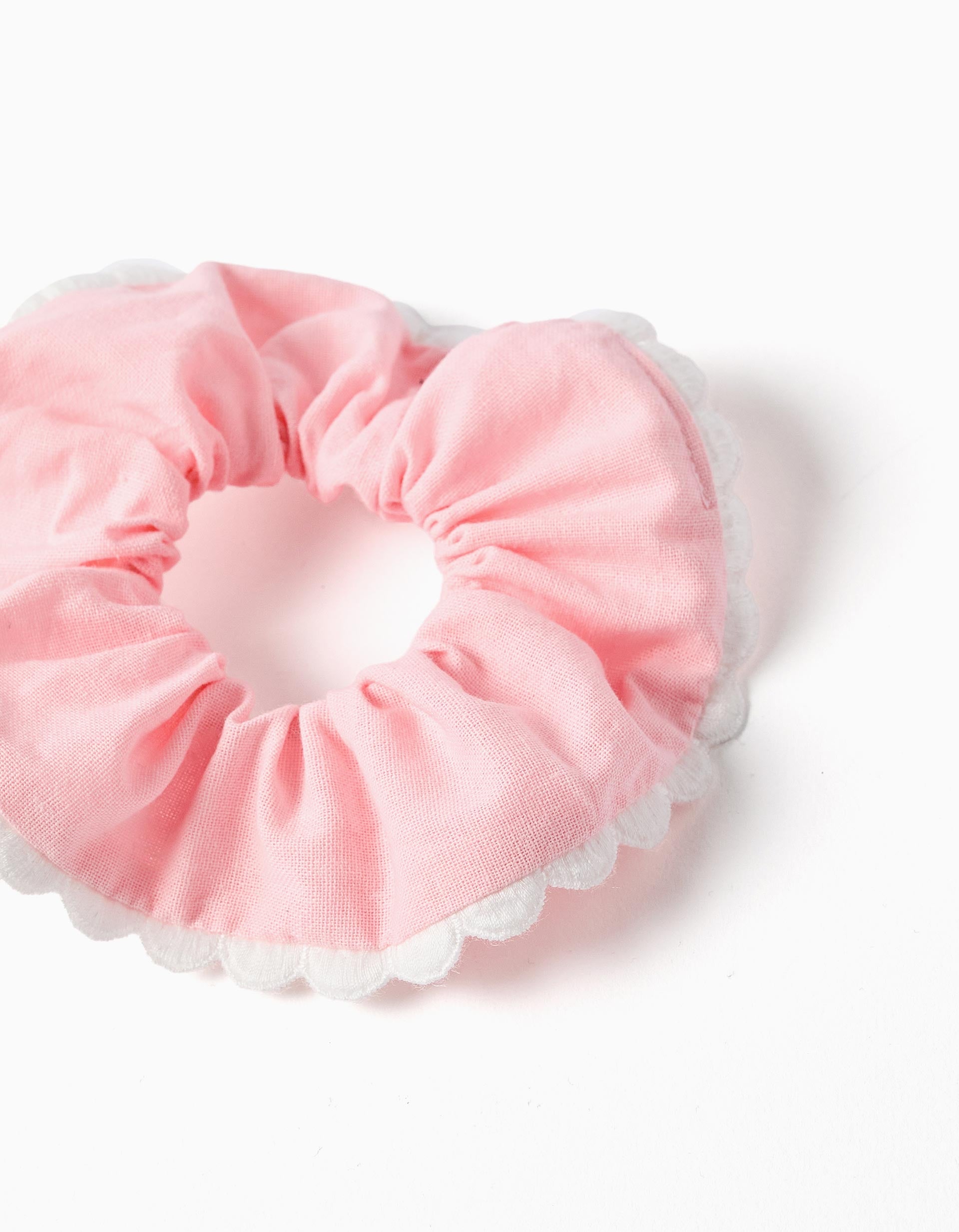 Cotton scrunchie with scalloped trim for girls, pink/white – ZIPPY