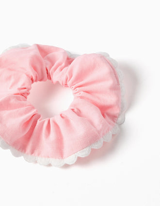 Scrunchie de algodão com borda recortada para menina, rosa/branco