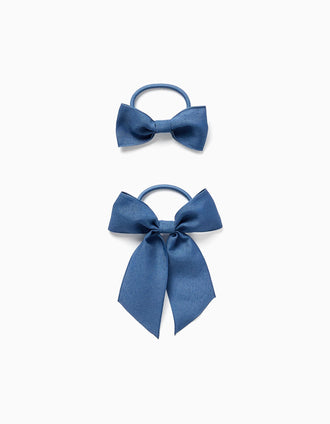 Pack de 2 elásticos de cabelo com laços para bebé e menina, azul