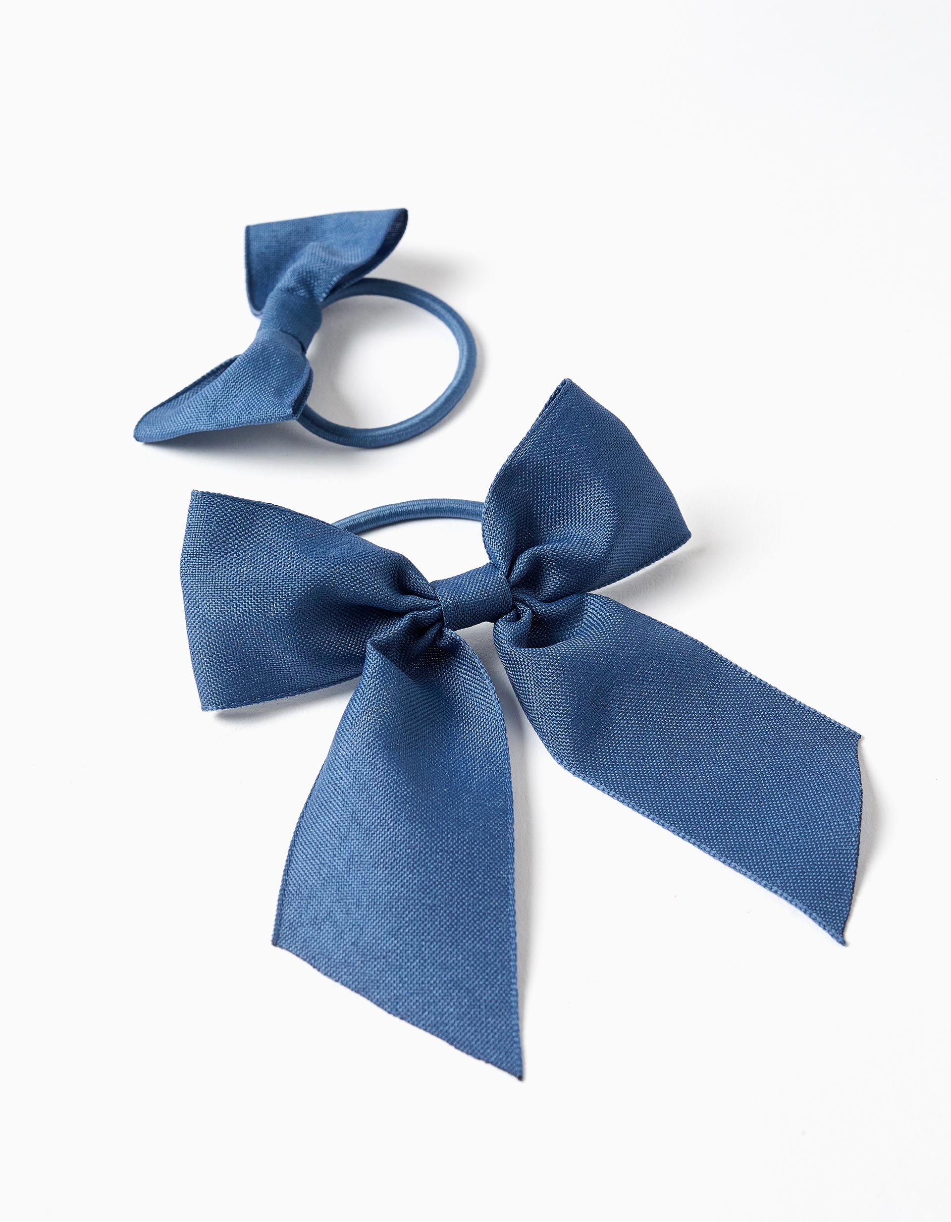 Pack of 2 hair bobbles with cotton bows for babies and girls, blue