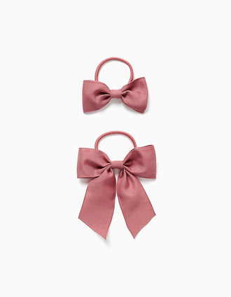 Pack de 2 elásticos de cabelo com laços para bebé e menina, rosa-velho