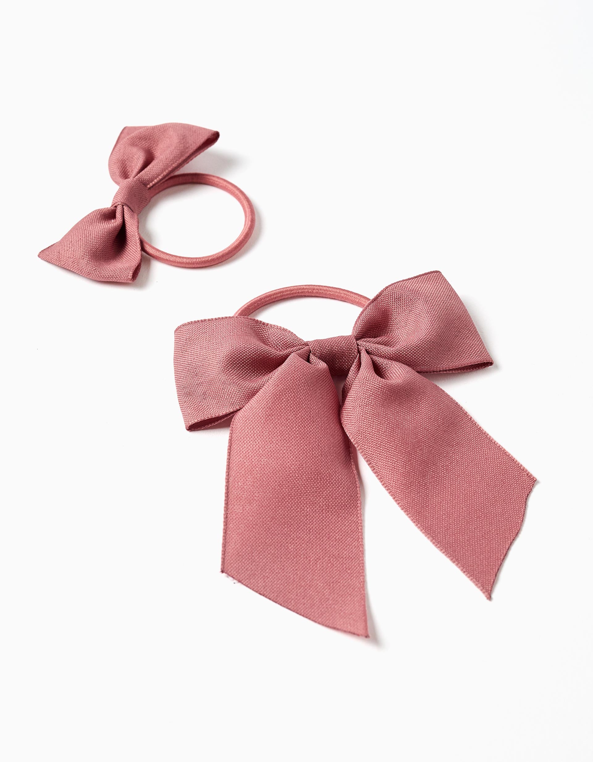 Pack of 2 hair bobbles with cotton bows for babies and girls, dusty rose