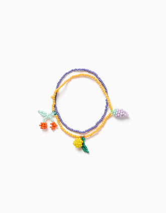 2 pulseiras de missangas com pingentes de fruta para menina, amarelo/roxo