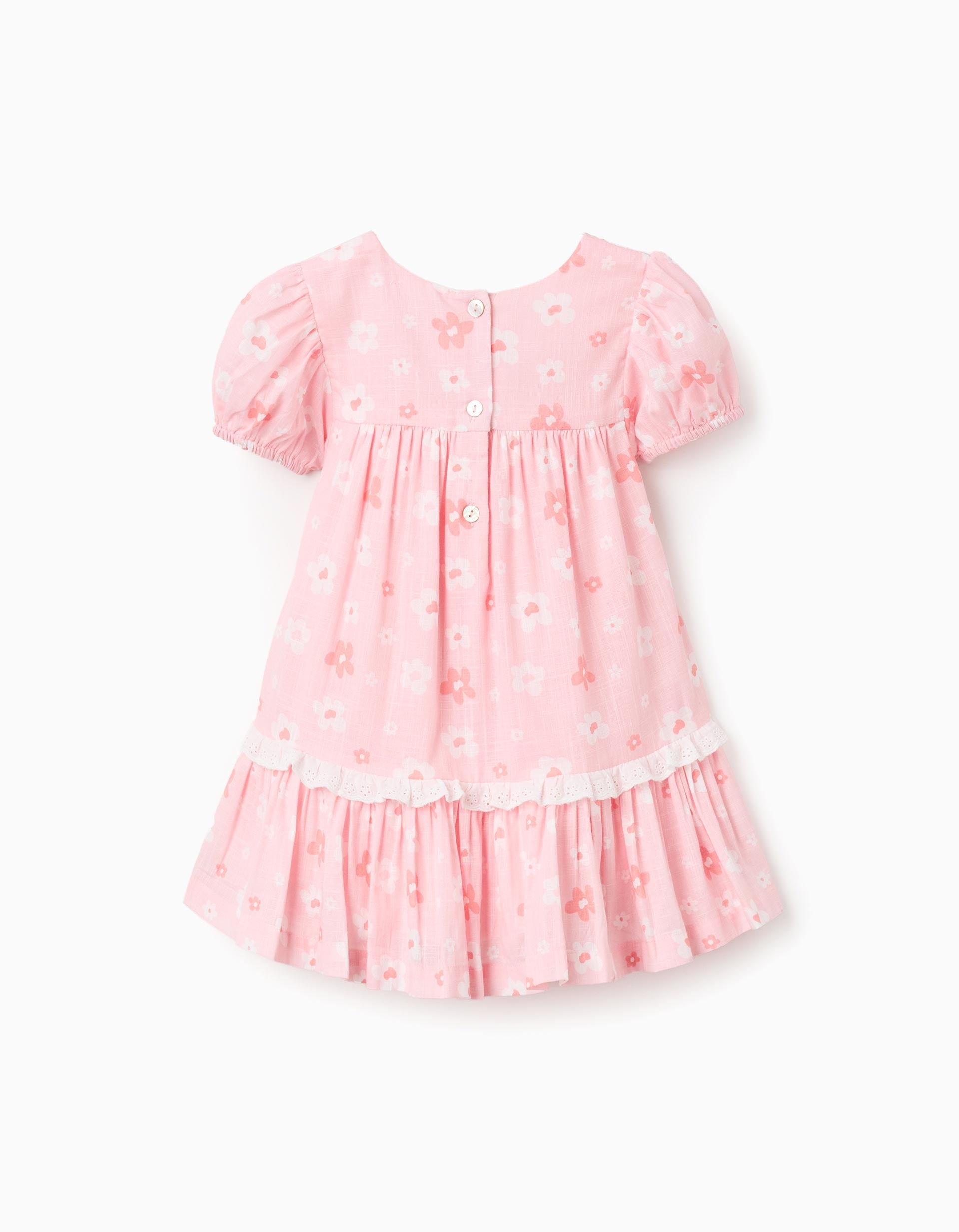 Robe en coton à motif floral et manches bouffantes pour bébé fille, rose