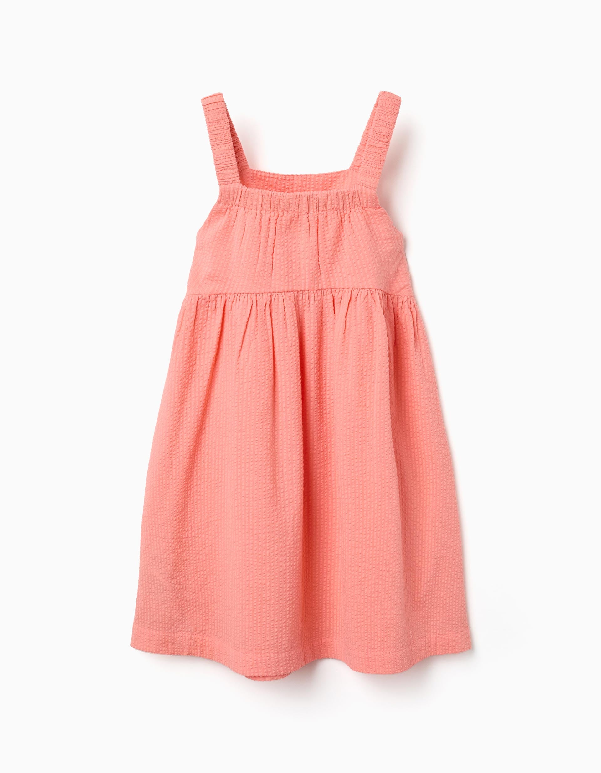 Sleeveless cotton dress with elastic straps for girls, light coral