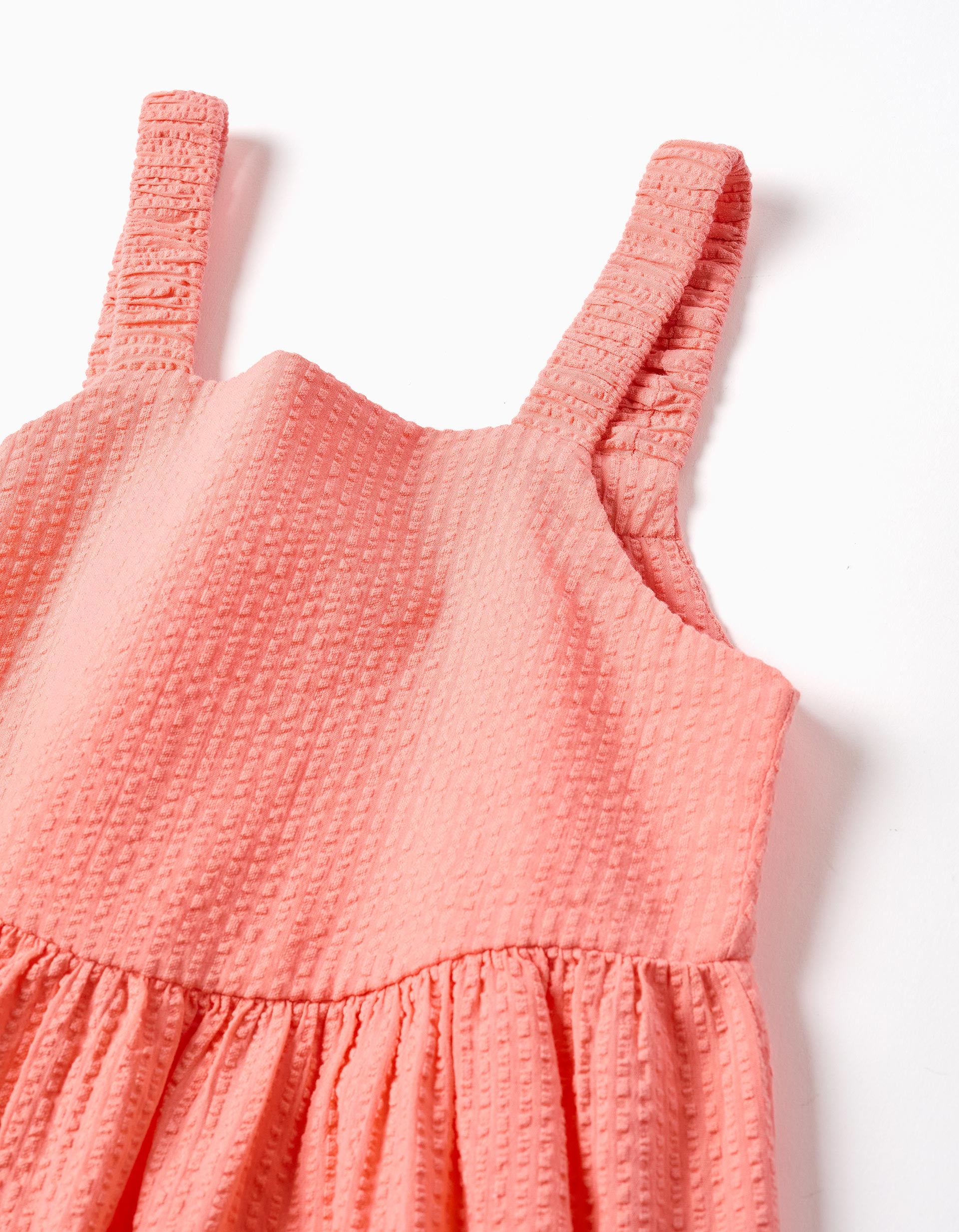 Sleeveless cotton dress with elastic straps for girls, light coral