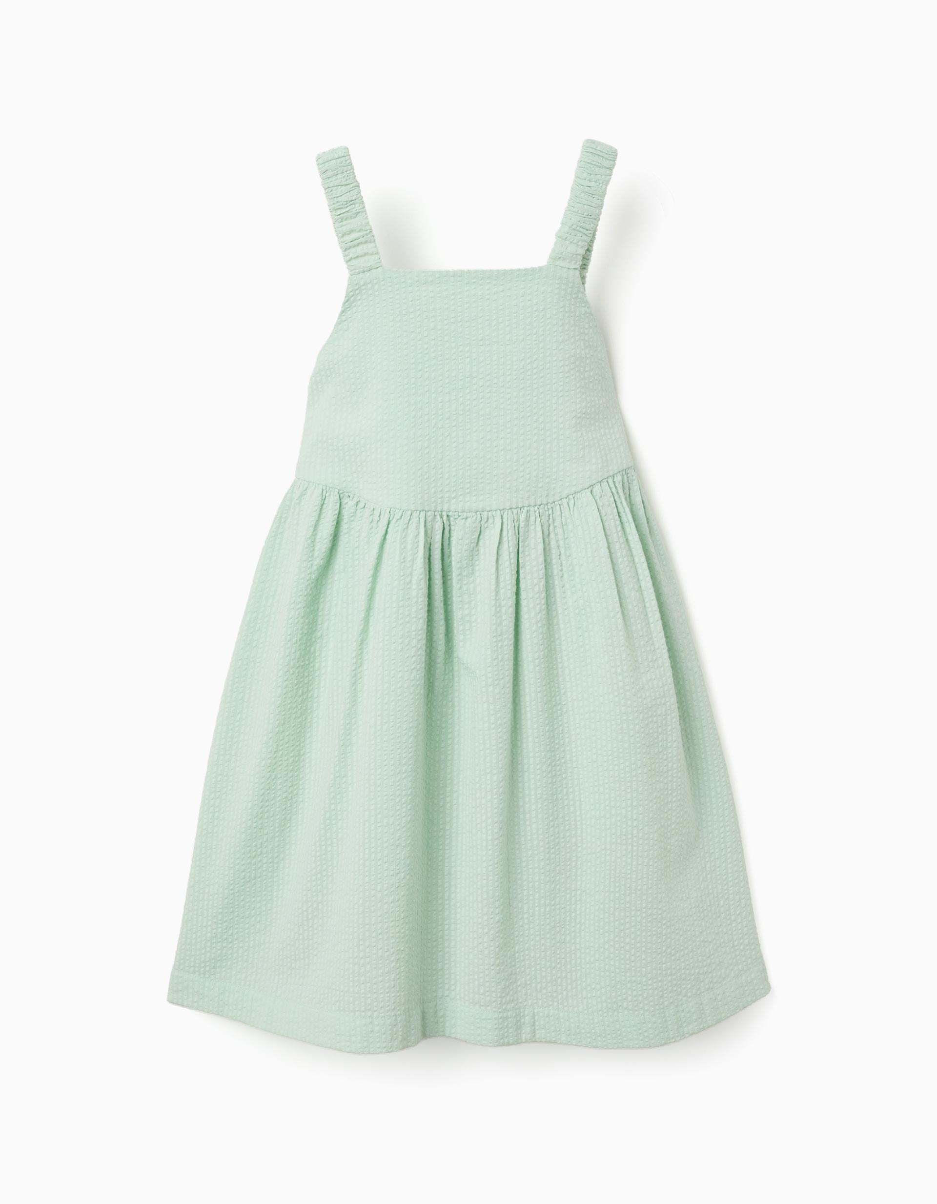 Sleeveless cotton dress with elastic straps for girls, light green