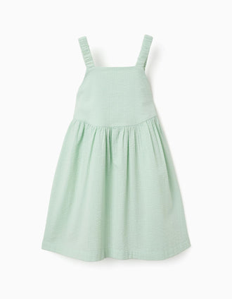 Sleeveless cotton dress with elastic straps for girls, light green