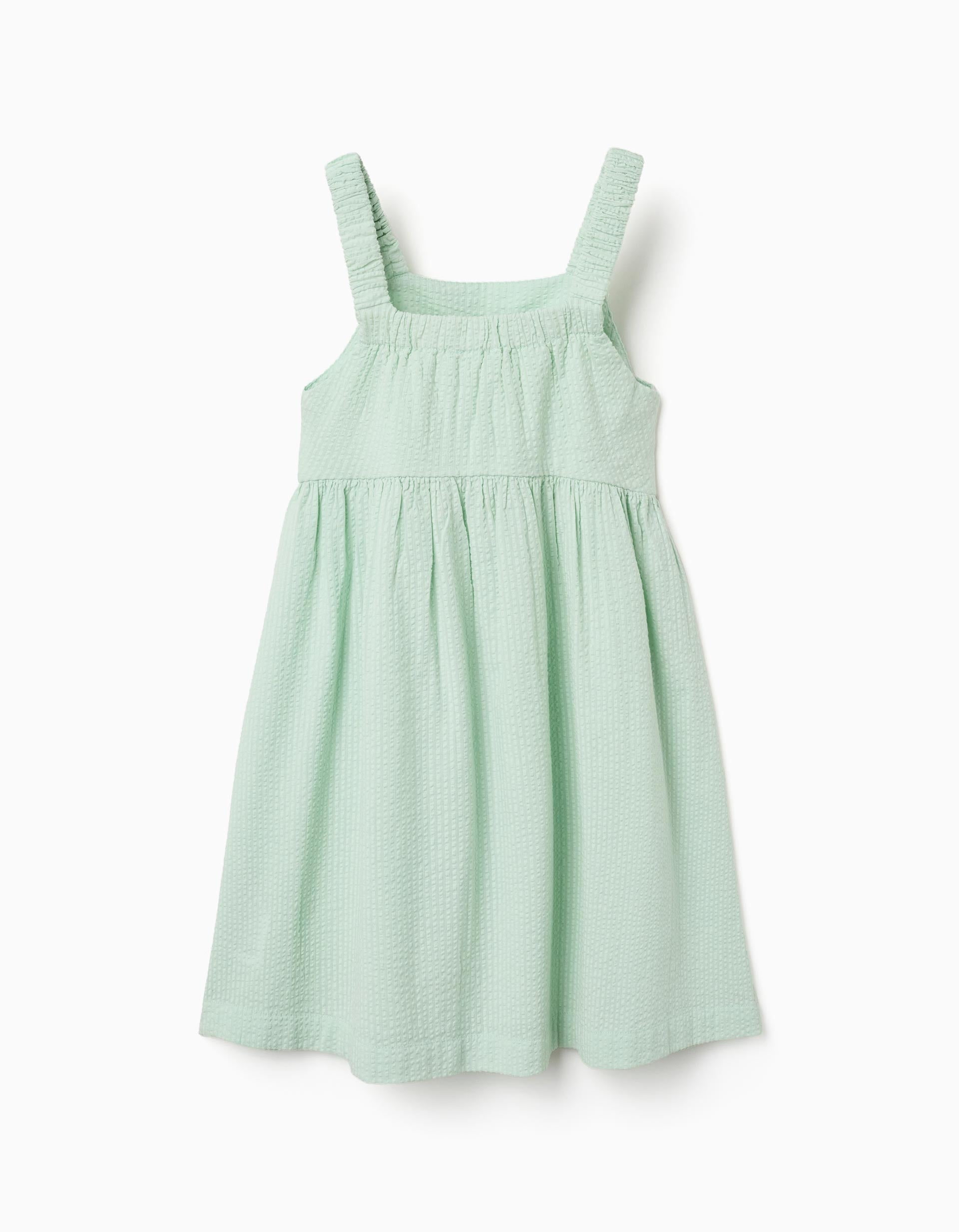 Sleeveless cotton dress with elastic straps for girls, light green