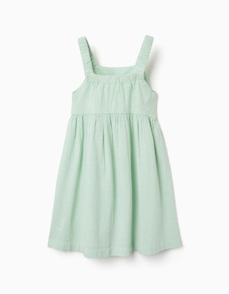 Sleeveless cotton dress with elastic straps for girls, light green