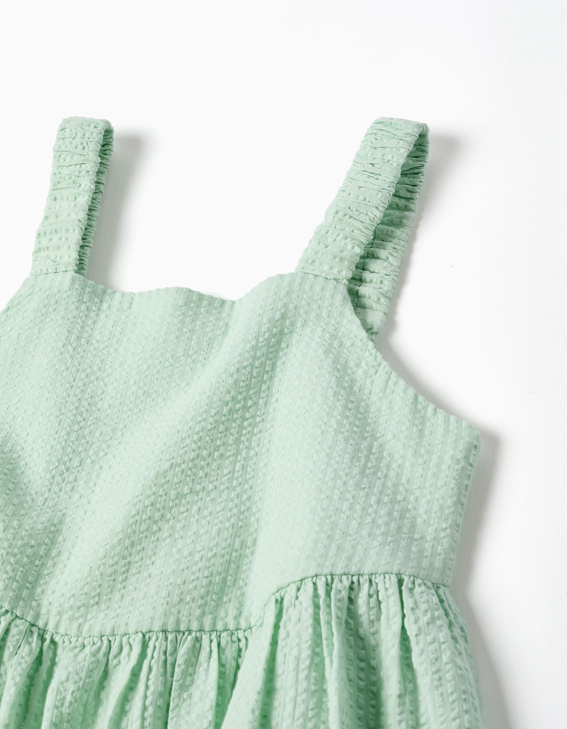 Sleeveless cotton dress with elastic straps for girls, light green