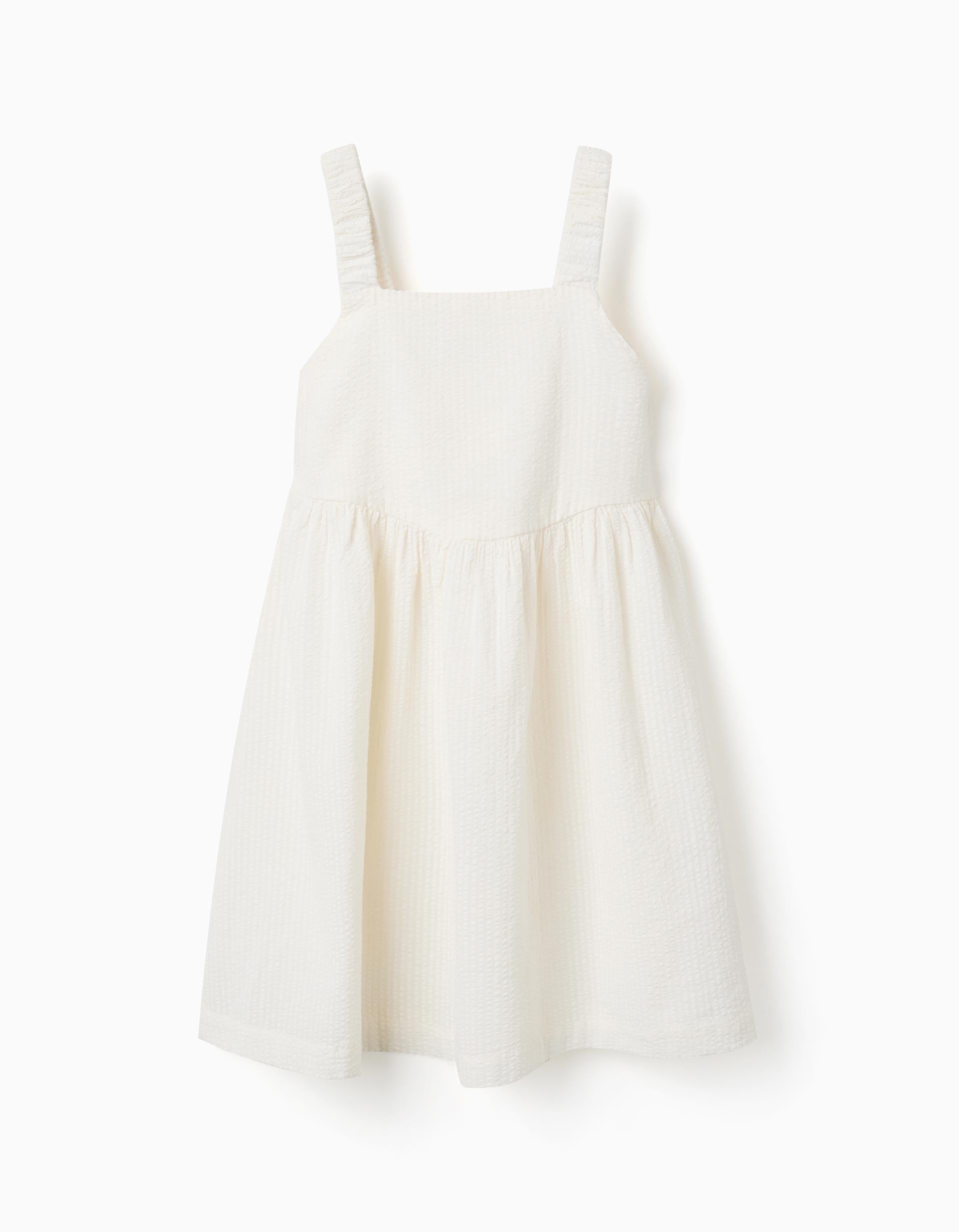 Sleeveless cotton dress with elastic straps for girls, white
