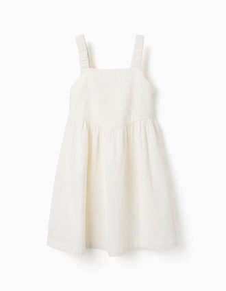 Sleeveless cotton dress with elastic straps for girls, white