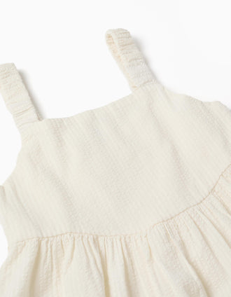 Sleeveless cotton dress with elastic straps for girls, white